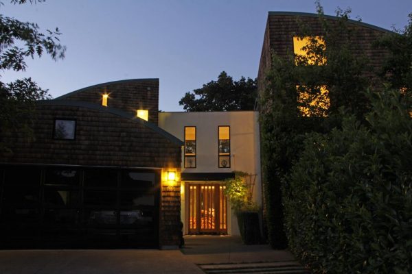 View of the front of the home in the evening.
