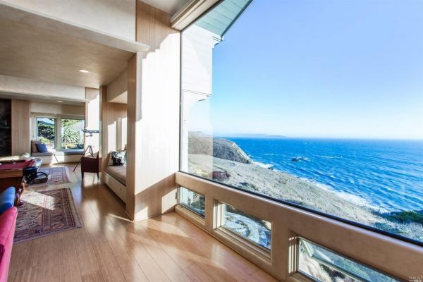 View of the ocean from inside the house.